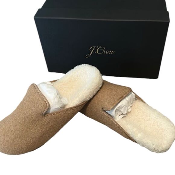 New in Box J. Crew Pacific Sherpa-lined Felt Camel Mules Clogs 12 - Picture 4 of 4